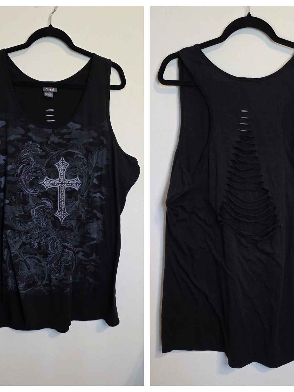 Dots Black Graphic Cross Slashed Back Tank Top